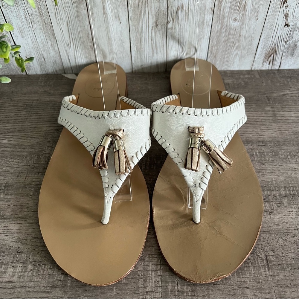 Jack Rogers Cream Tassel Leather Thong Sandals 8.5